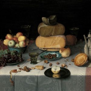 Floris Claesz. van Dijck, Stilleven met kazen 90x60, Rijksmuseum, premium print, print op canvas, oude meester