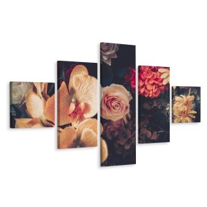 Schilderij - Vintage bloemen IV, 5luik, premium print