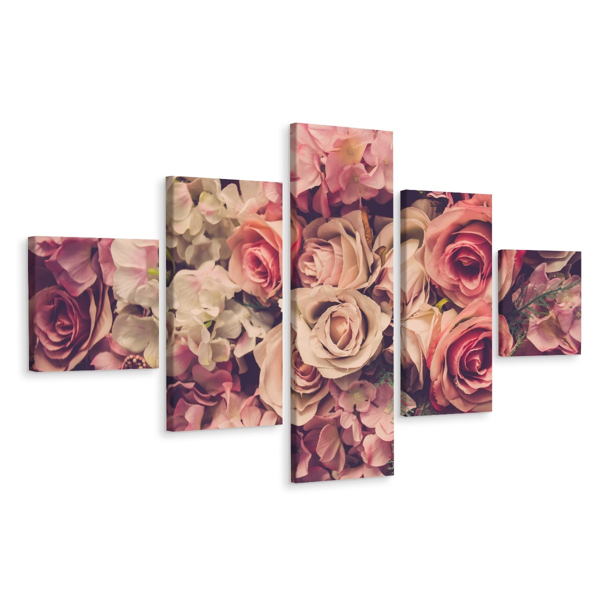 Schilderij - Delicate bloemen, 5luik, premium print 1 Schilderij - Delicate bloemen, 5luik, premium print
