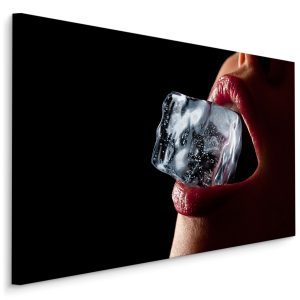 Schilderij - IJsblokje tussen lippen, premium print
