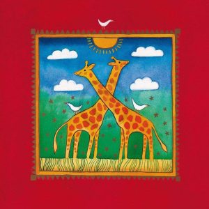 Kunstdruk Linda Edwards - Two little giraffes 40x40cm