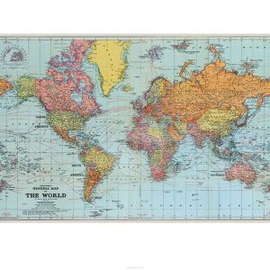 Kunstdruk Stanfords - General Map of the World 1920 60x80cm
