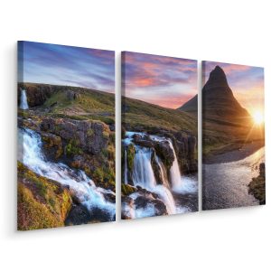 Schilderij - Kirkjufell, Kerkberg, berg in IJsland, 3 luik, premium print