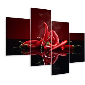 Schilderij - Rode chili pepers, 4 luik, premium print