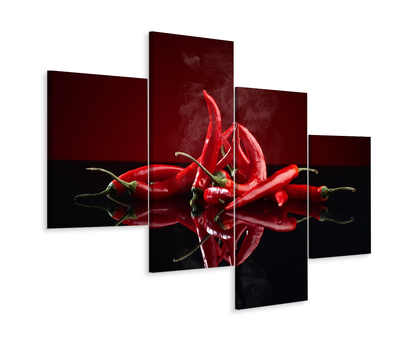 Schilderij - Rode chili pepers, 4 luik, premium print 1 Schilderij - Rode chili pepers, 4 luik, premium print