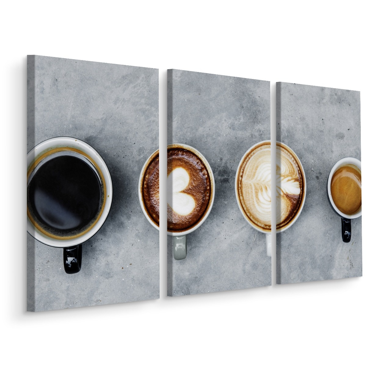 Schilderij - Kopjes koffie op een rij, 3 luik, horeca, premium print 1 Schilderij - Kopjes koffie op een rij, 3 luik, horeca, premium print