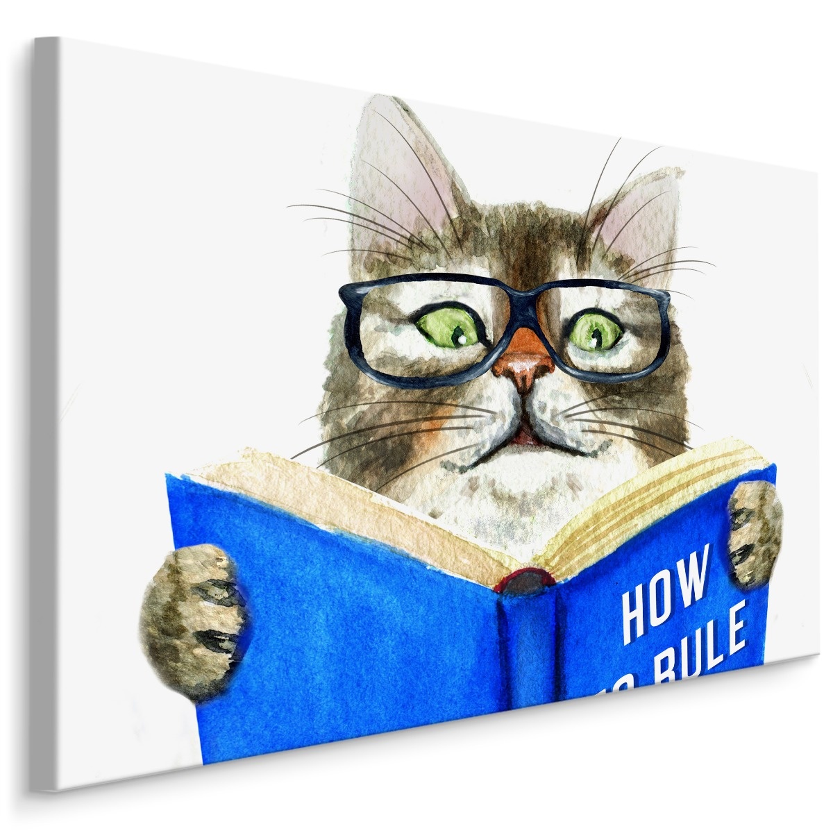 Schilderij - Kat leest een Boek, Premium Print op Canvas 1 Schilderij - Kat leest een Boek, Premium Print op Canvas
