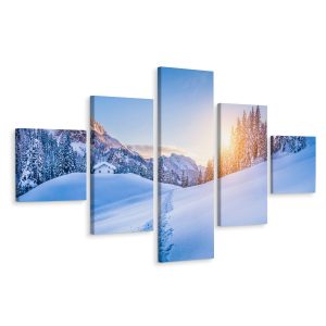 Schilderij - Sneeuw in de Alpen, 5luik, premium print