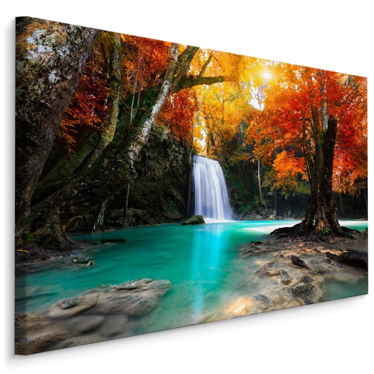 Schilderij - Waterval en herfst bos, multi-gekleurd, 4 maten, wanddecoratie 1 Schilderij - Waterval en herfst bos, multi-gekleurd, 4 maten, wanddecoratie