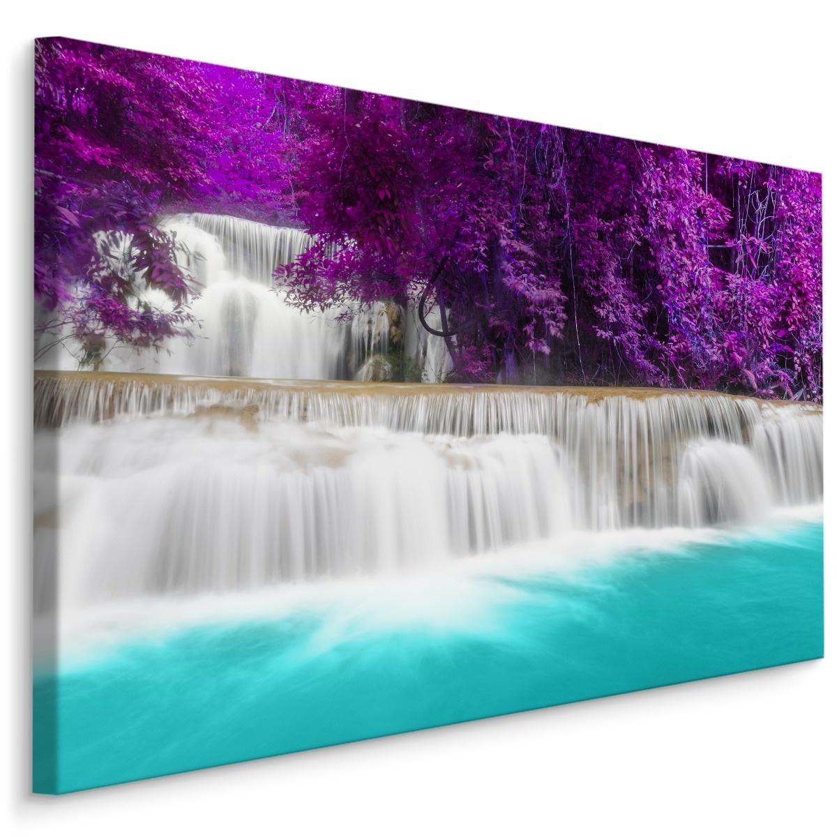 Schilderij - Wonderbaarlijke waterval, paars/blauw, 4 maten, wanddecoratie 1 Schilderij - Wonderbaarlijke waterval, paars/blauw, 4 maten, wanddecoratie