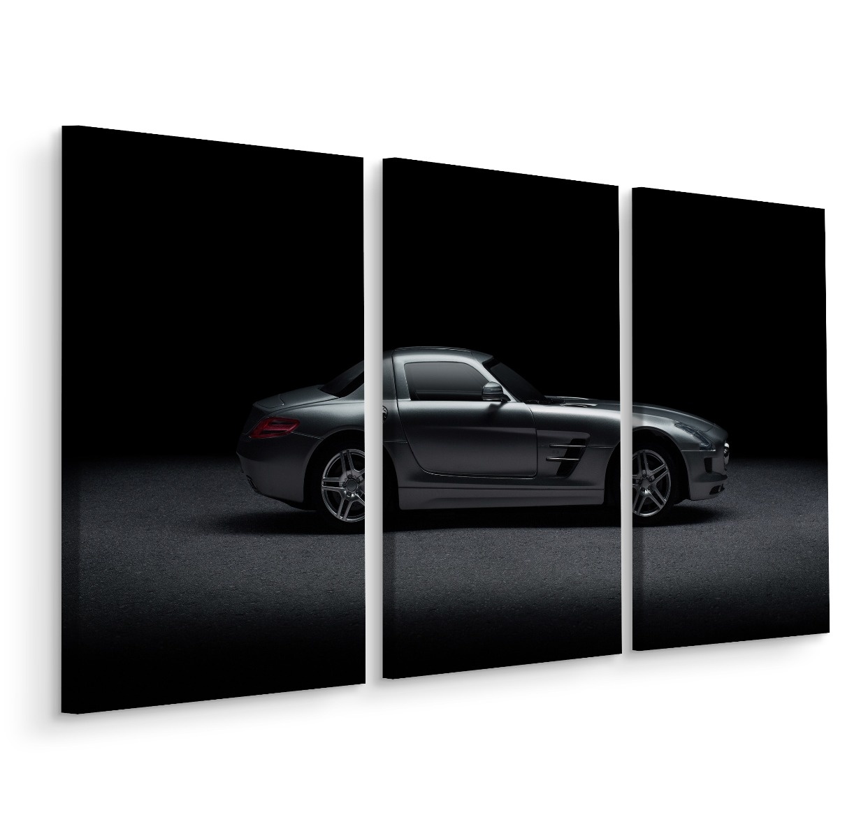 Schilderij - Sportwagen met donkere achtergrond, 3 luik, premium print 1 Schilderij - Sportwagen met donkere achtergrond, 3 luik, premium print