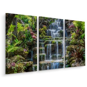 Schilderij - Waterval in Thailand, 3 luik, premium print