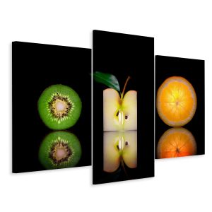 Schilderij - Kiwi, appel, sinaasappel, 3 luik, premium print