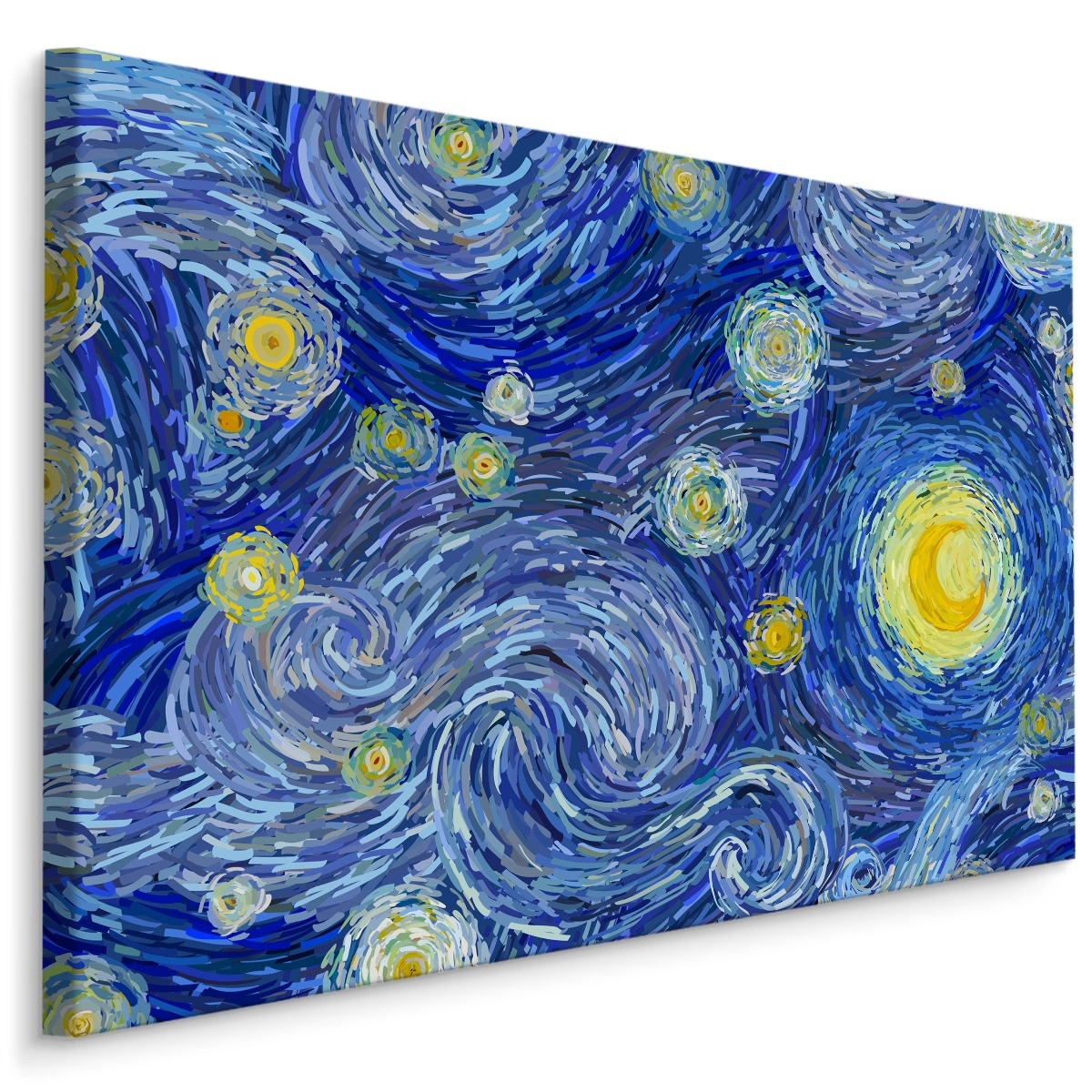 Schilderij - Sterrennacht in de style van Vincent van Gogh, blauw/geel, 4 maten, print op canvas 1 Schilderij - Sterrennacht in de style van Vincent van Gogh, blauw/geel, 4 maten, print op canvas