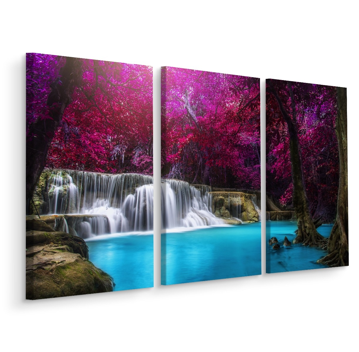 Schilderij - Kanchanaburi waterval Thailand, 3 luik, premium print 1 Schilderij - Kanchanaburi waterval Thailand, 3 luik, premium print