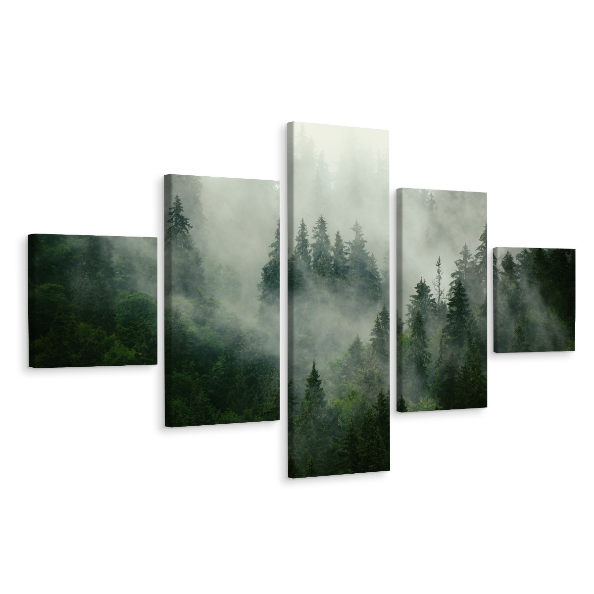 Schilderij - Bomen in de mist, 5luik, premium print 1 Schilderij - Bomen in de mist, 5luik, premium print