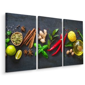 Schilderij - Verse aromatische specerijen, 3 luik, ook XXL, premium print
