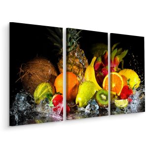 Schilderij - Vers fruit in het water, 3 luik, premium print