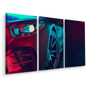 Schilderij - Voorkant van een 3D sportwagen, 3 luik, premium print
