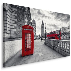 Top 30 meest verkochte schilderijen, populaire kunst 30 Schilderij - Rode telefooncel in Londen, zwart-wit/rood, 4 maten, premium print