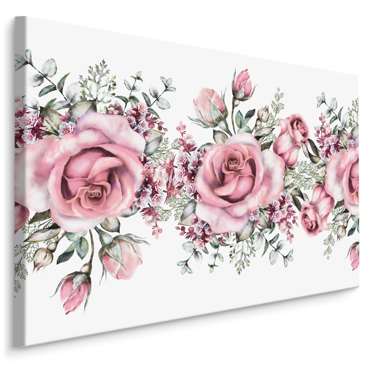 Schilderij - Roze rozen in Aquarel (print op canvas), 4 maten, wanddecoratie 1 Schilderij - Roze rozen in Aquarel (print op canvas), 4 maten, wanddecoratie