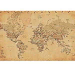 Kunstdruk World Map Vintage - Engels - 60x80cm
